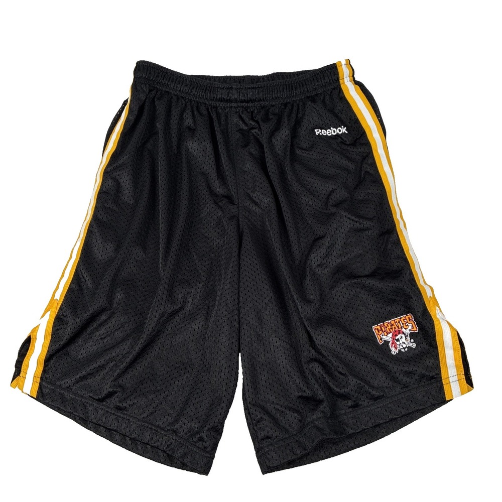 Mens Y2K Reebok Pittsburgh Pirates Mesh Athletic Shorts Size Medium Black